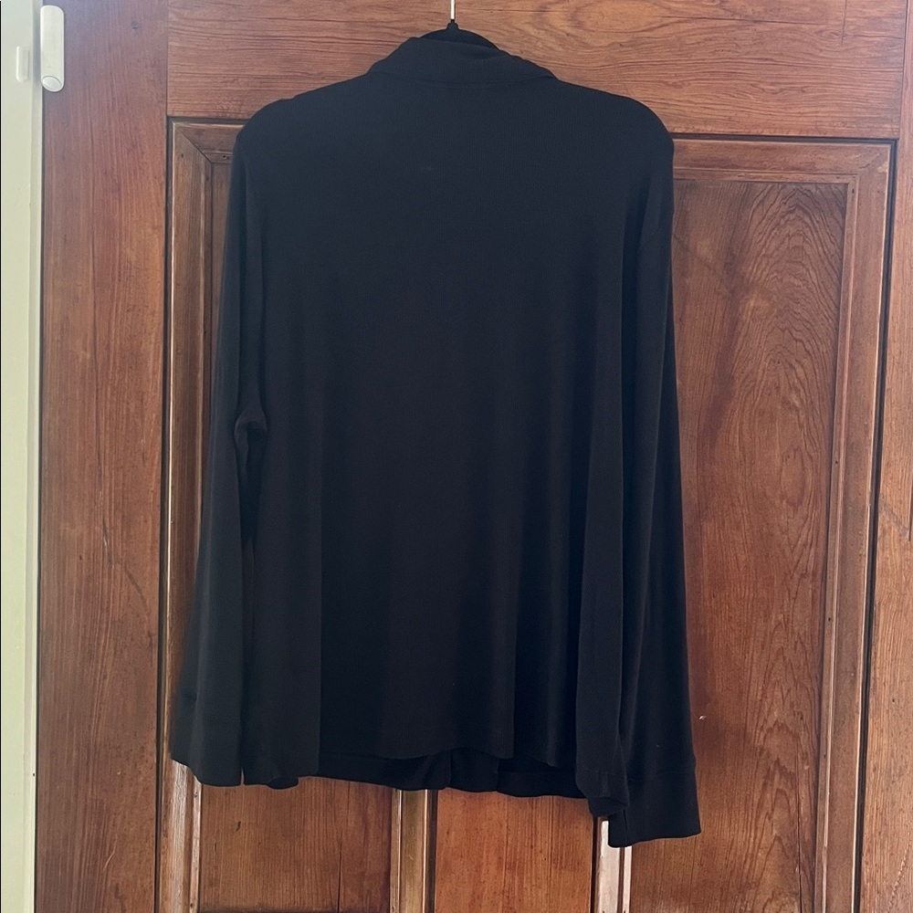 Skims Soft Lounge Ribbed Black Button-Up Long Sleeve Shirt Size XL - Picture 5 of 8